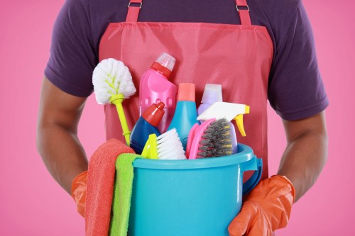 Cleaner Bow staff using safety procedures during a professional cleaning job