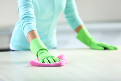 Professional cleaners maintaining an office kitchen in Bow