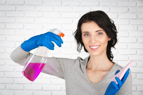 Cleaning chemicals stored and labelled safely for use